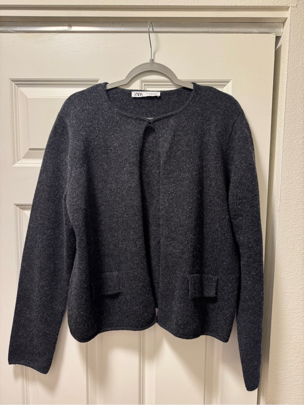 Zara Charcoal Open-Front Knit Cardigan With Clasp Size XL